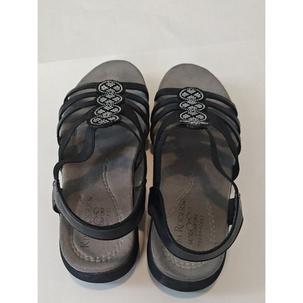 Kim Rogers Women Black Strappy Rhinestone Slingback Comfort Sandal Size 8M